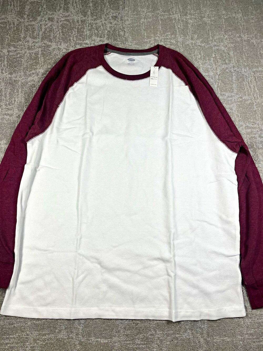 Old Navy Mens Big & Tall Raglan Long Sleeve Crew Neck Knit T-Shirt White/Burg